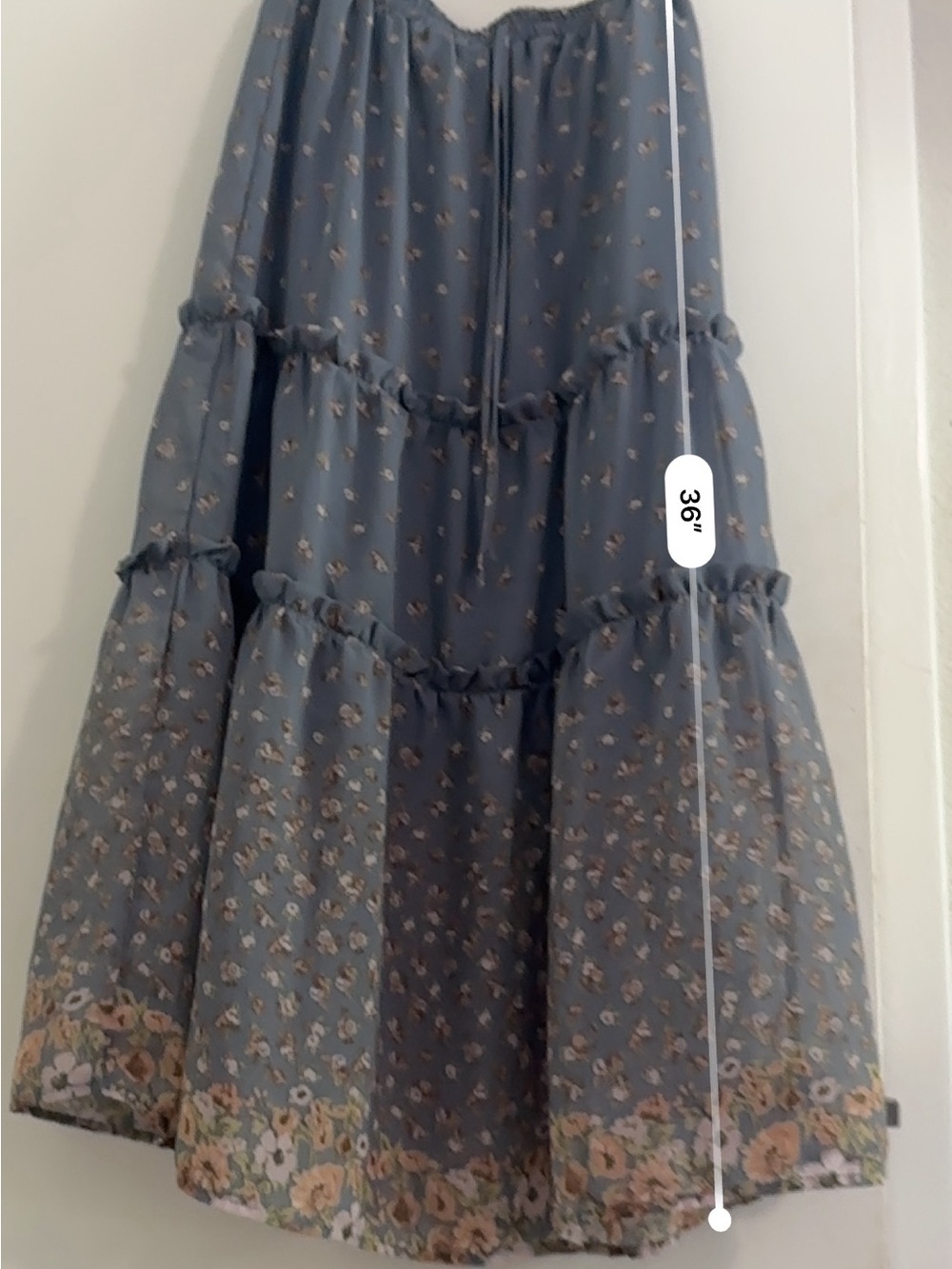 Sienna Sky Dusty Blue Floral Maxi Skirt Cottagecore Boho Drawstring Waist - Picture 4 of 5